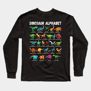 Types Of Dinosaurs Alphabet AZ ABC Dino Identification Long Sleeve T-Shirt